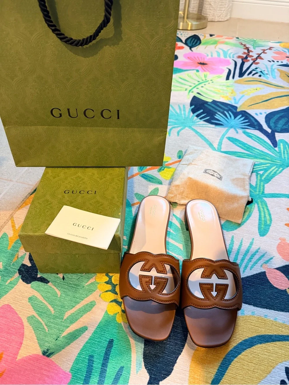 Gucci Brown Leather Sandals with Interlocking G